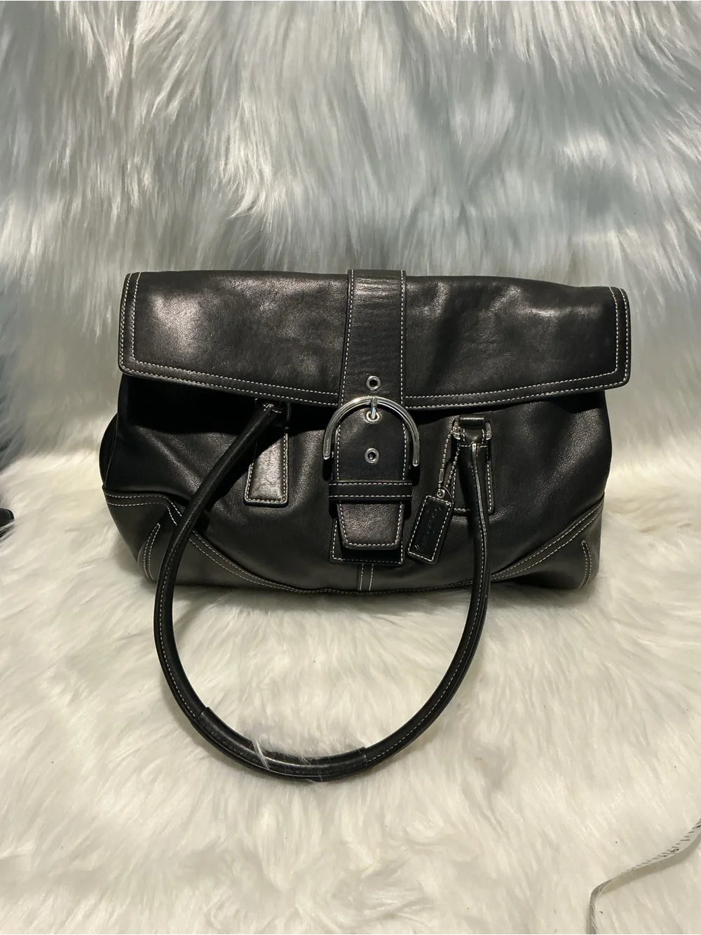 Coach Hampton Soho Flap Handbag Purse 9550 Black Leather Belt Buckle Y2k Vintage